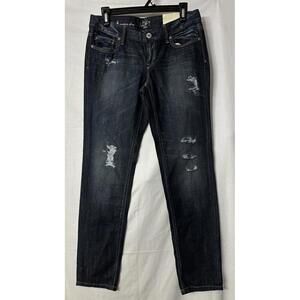 NWT Ann Taylor LOFT Womens Modern Slim Dark Wash Distressed‎ Jeans Size 4
